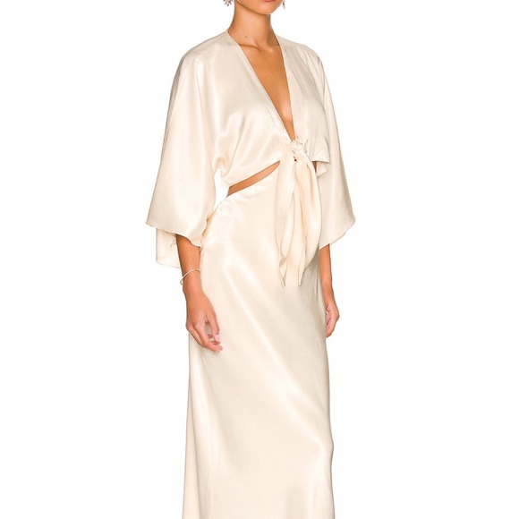 Shona Joy La Lune Tie Front Bias Midi Dress -  Cream - US size 4 NWT - Picture 2 of 9